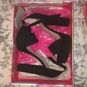 Black chunky suede platform high heels